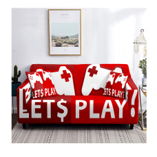Game Sofa Cover let's play design red  for Gaming Boys Bedroom Playroom Washable Furniture Protector From Dust Stain - 2 Seater 145-185cm